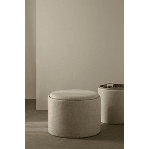 Puff Redondo con Bandeja y Almacenaje en Lino Berkeleni 56 cm