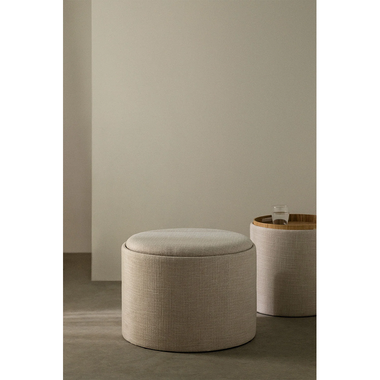 Puff Redondo con Bandeja y Almacenaje en Lino Berkeleni 56 cm 1