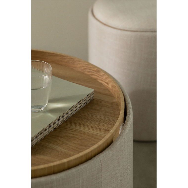 Puff Redondo con Bandeja y Almacenaje en Lino Berkeleni 56 cm 2