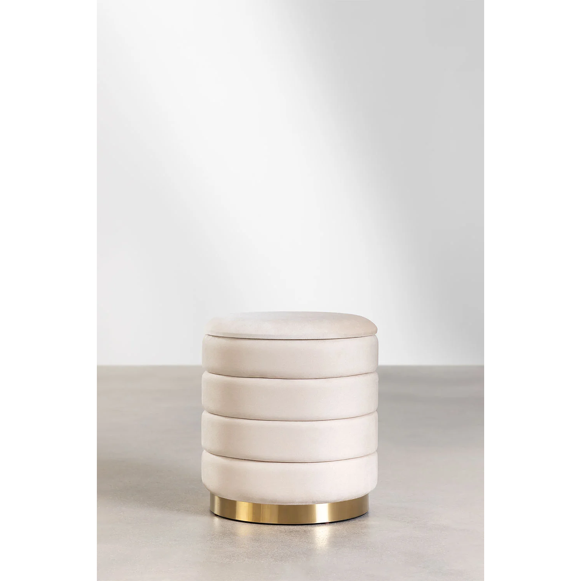 Puff con Almacenaje en Terciopelo Bradford 40 cm blanco roto 1