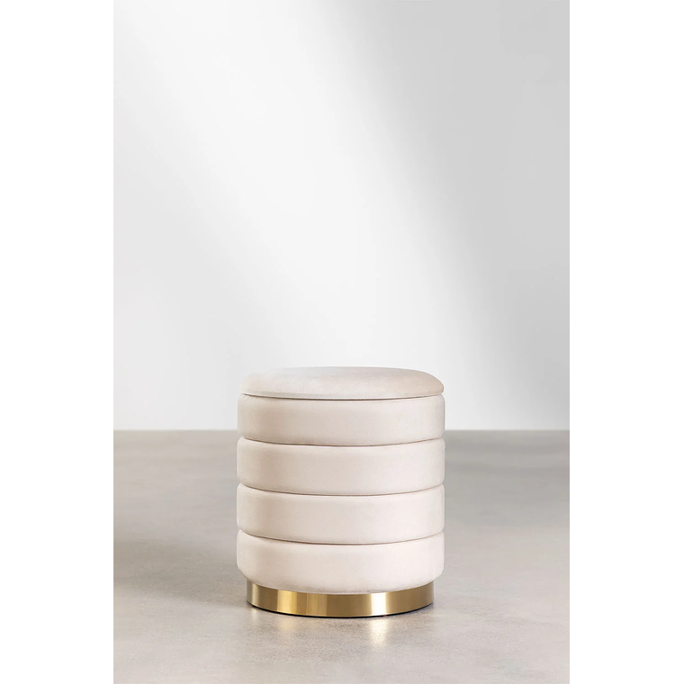 Puff con Almacenaje en Terciopelo Bradford 40 cm blanco roto 1