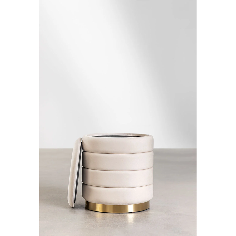 Puff con Almacenaje en Terciopelo Bradford 40 cm blanco roto 2