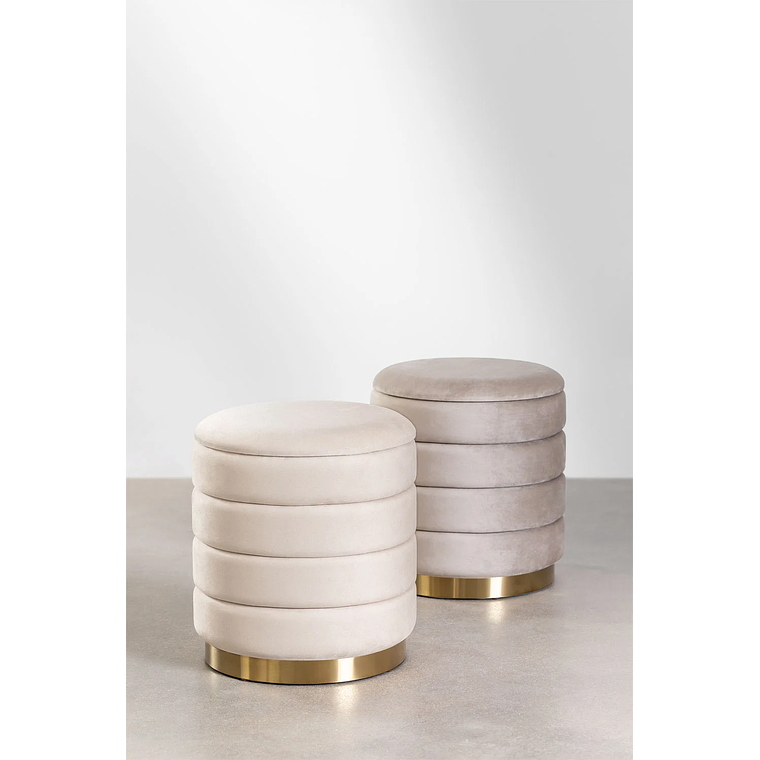 Puff con Almacenaje en Terciopelo Bradford 40 cm blanco roto 6