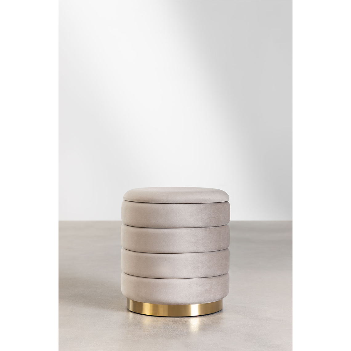 Puff con Almacenaje en Terciopelo Bradford 40 cm gris topo claro 2