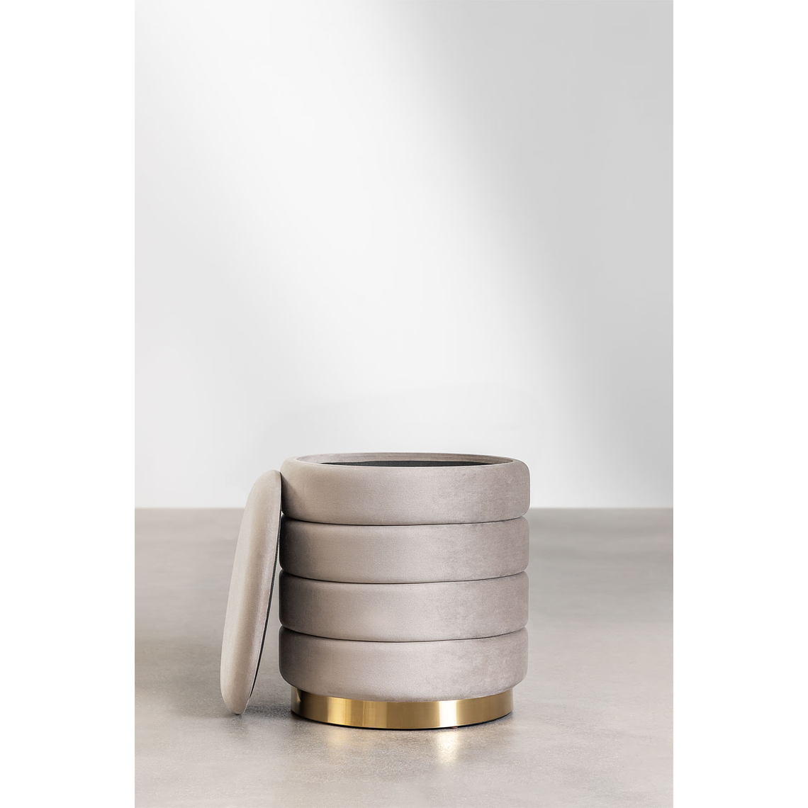 Puff con Almacenaje en Terciopelo Bradford 40 cm gris topo claro 3