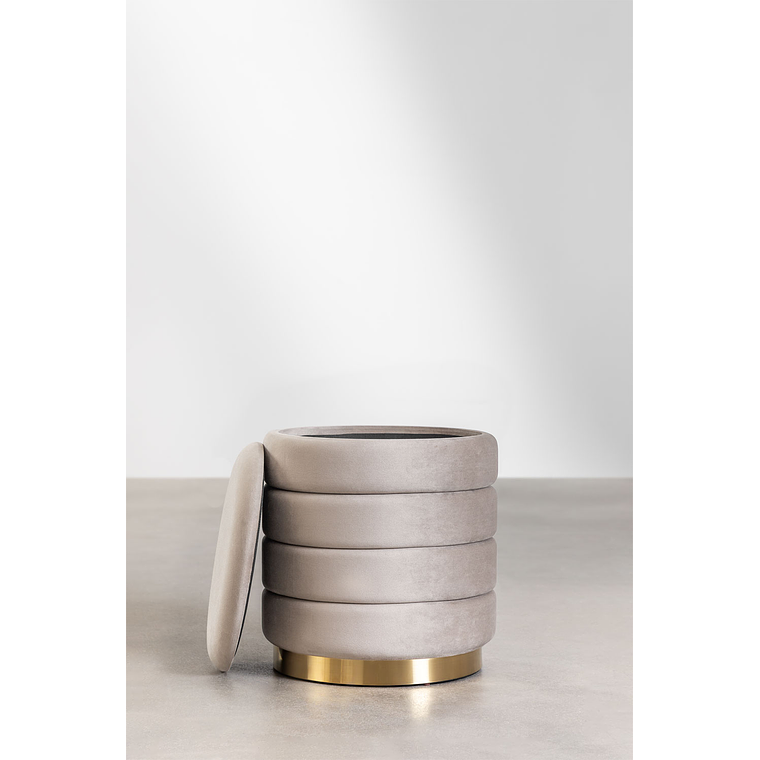 Puff con Almacenaje en Terciopelo Bradford 40 cm gris topo claro 3