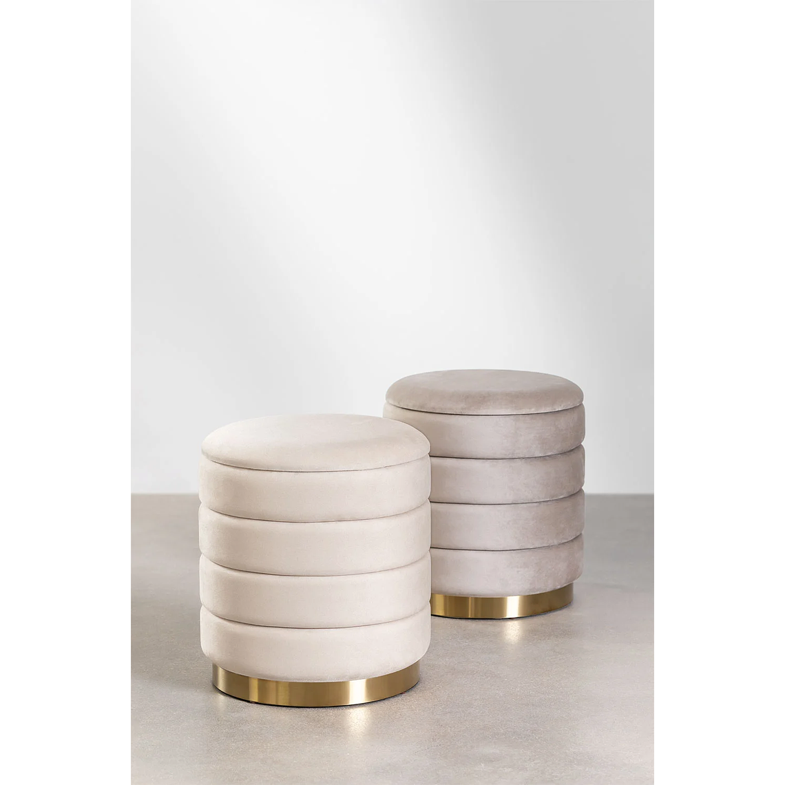 Puff con Almacenaje en Terciopelo Bradford 40 cm gris topo claro 7