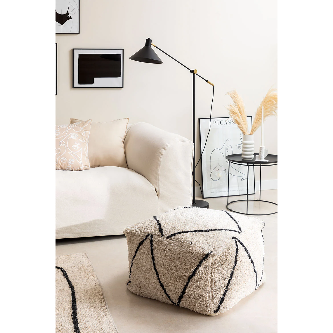 Puff Cuadrado de Algodón Dota beige crema 65 cm 1