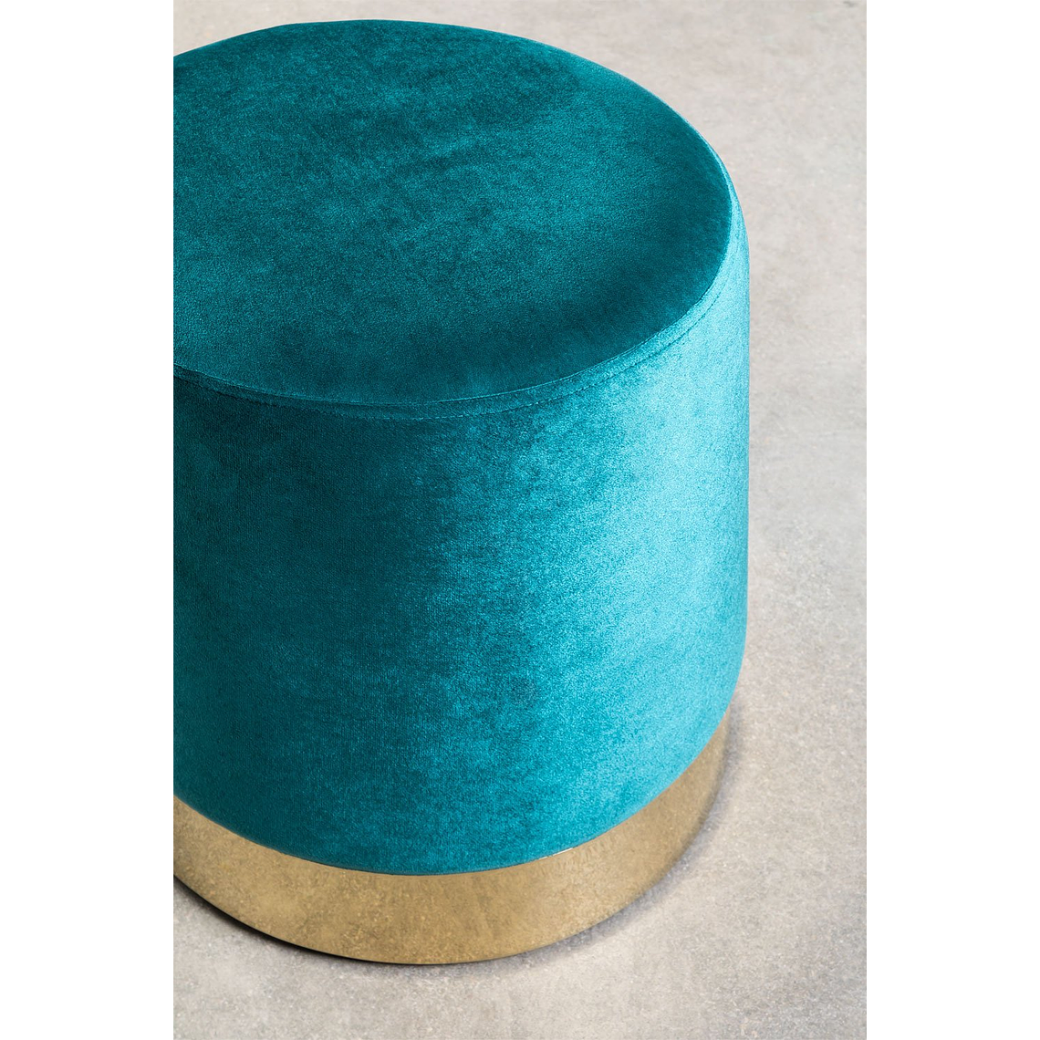 Puff Redondo en Terciopelo Flikez 35 cm azúl turqueza intenso 2
