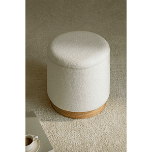 Puff Redondo con Almacenaje en Borreguito Mineyster color blanco