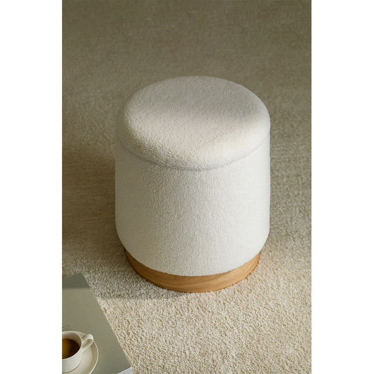 Puff Redondo con Almacenaje en Borreguito Mineyster color blanco 1
