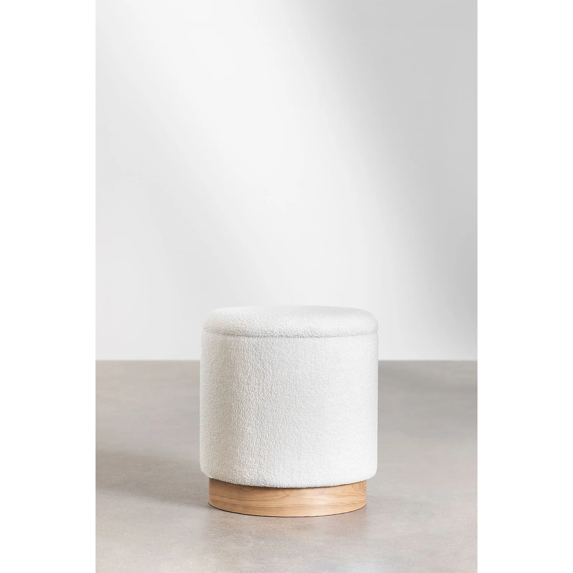 Puff Redondo con Almacenaje en Borreguito Mineyster color blanco 2