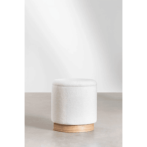 Puff Redondo con Almacenaje en Borreguito Mineyster color blanco