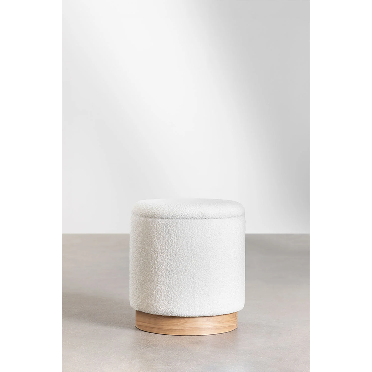 Puff Redondo con Almacenaje en Borreguito Mineyster color blanco 2