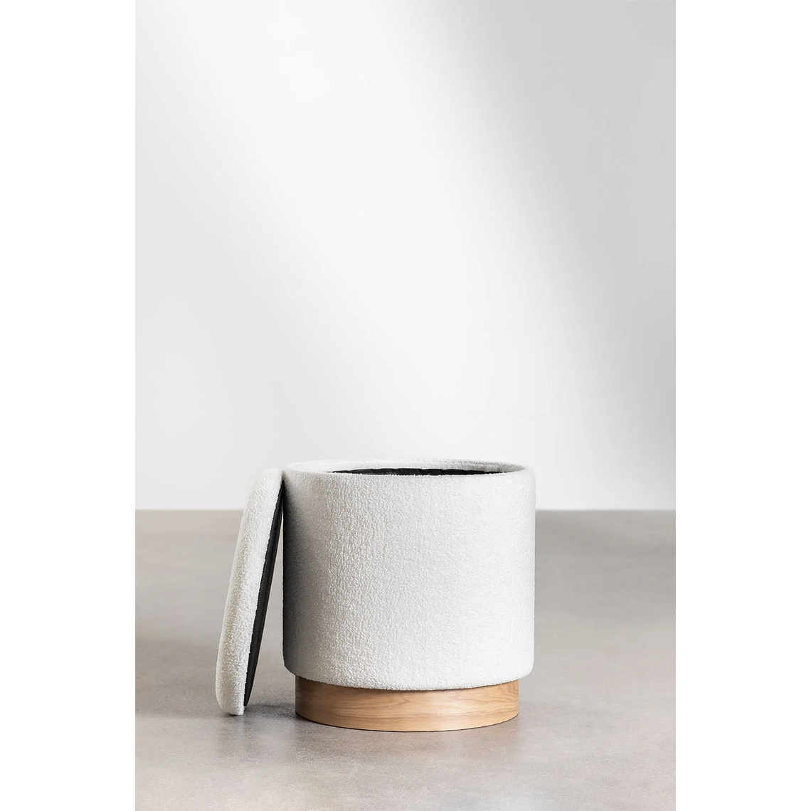 Puff Redondo con Almacenaje en Borreguito Mineyster color blanco 3