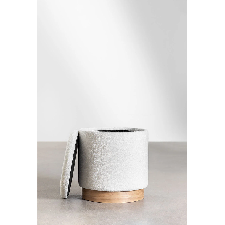 Puff Redondo con Almacenaje en Borreguito Mineyster color blanco 3