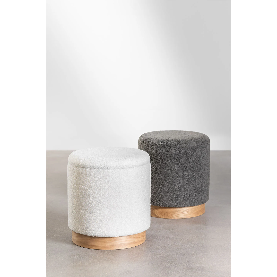 Puff Redondo con Almacenaje en Borreguito Mineyster color blanco 7