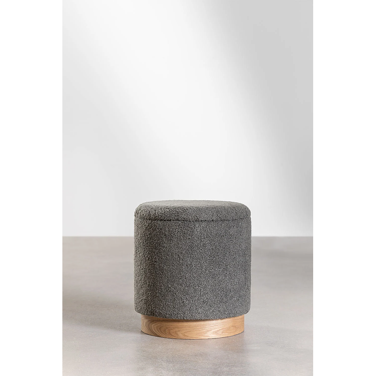 Puff Redondo con Almacenaje en Borreguito Mineyster color gris claro topo 1