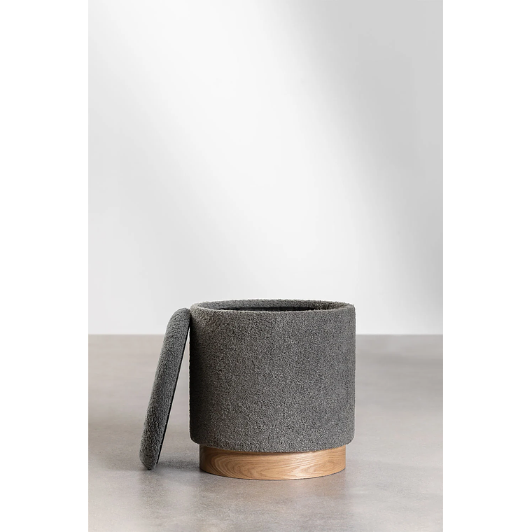 Puff Redondo con Almacenaje en Borreguito Mineyster color gris claro topo 2