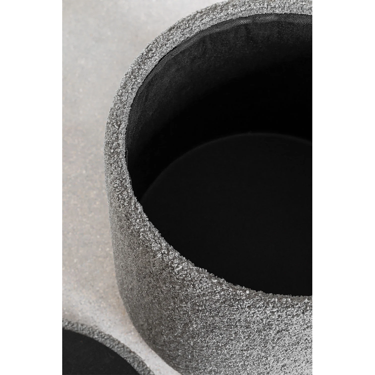 Puff Redondo con Almacenaje en Borreguito Mineyster color gris claro topo 3