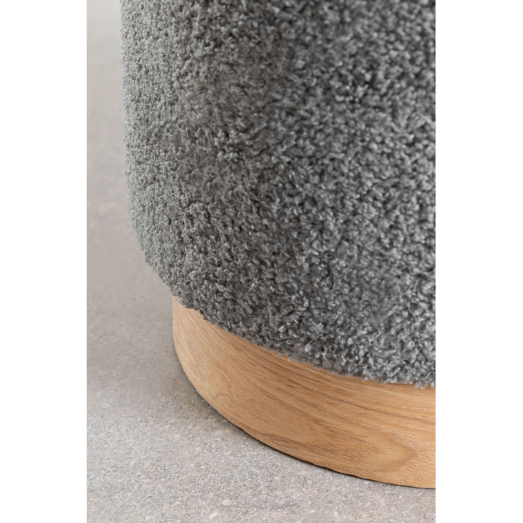 Puff Redondo con Almacenaje en Borreguito Mineyster color gris claro topo 4