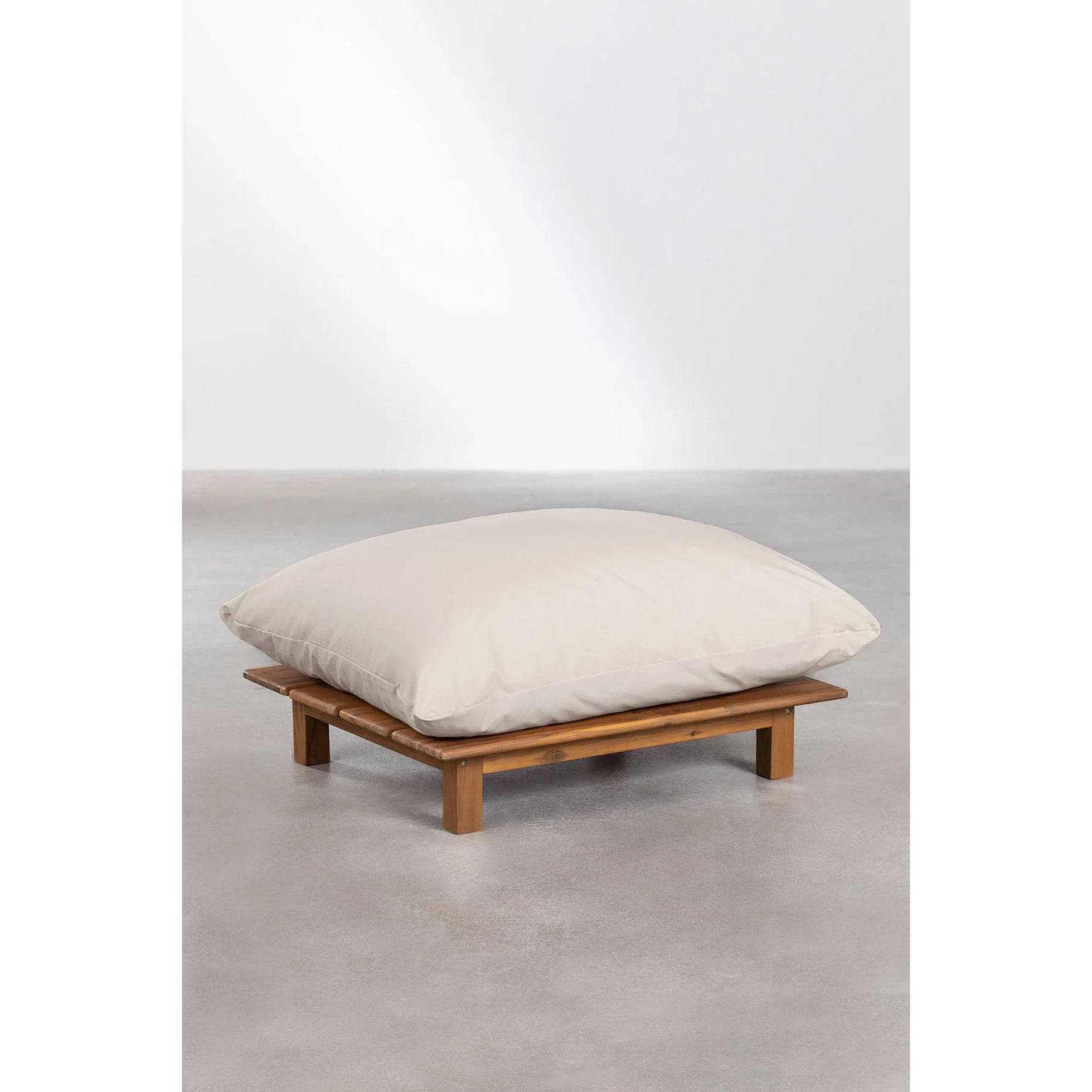 Puff en Madera de Acacia Brina 92 cm beige crema