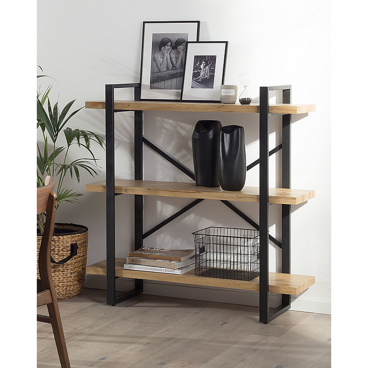 Estante de madera clara/negro 111 cm TIMBER 2