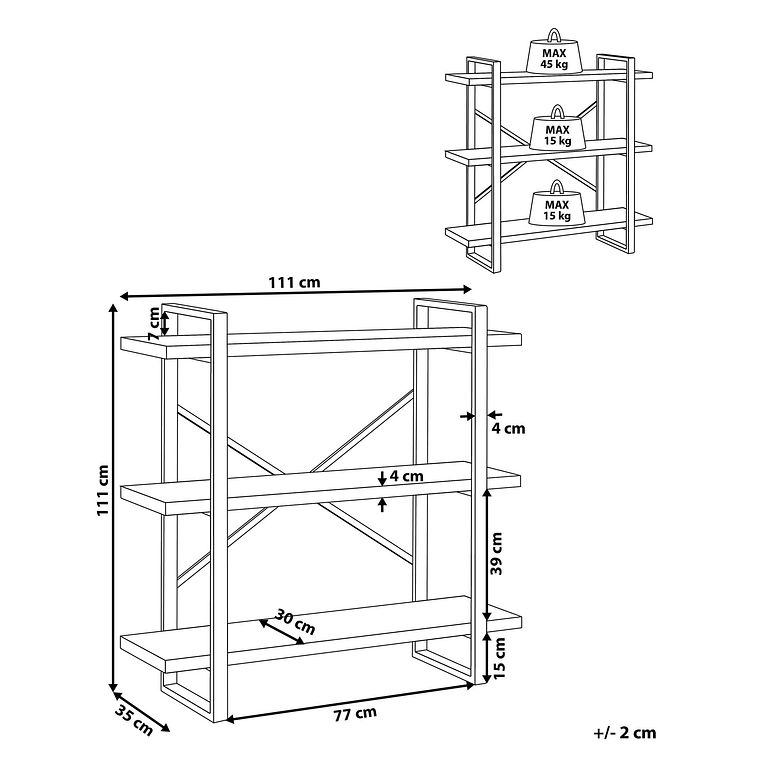 Estante de madera clara/negro 111 cm TIMBER 10