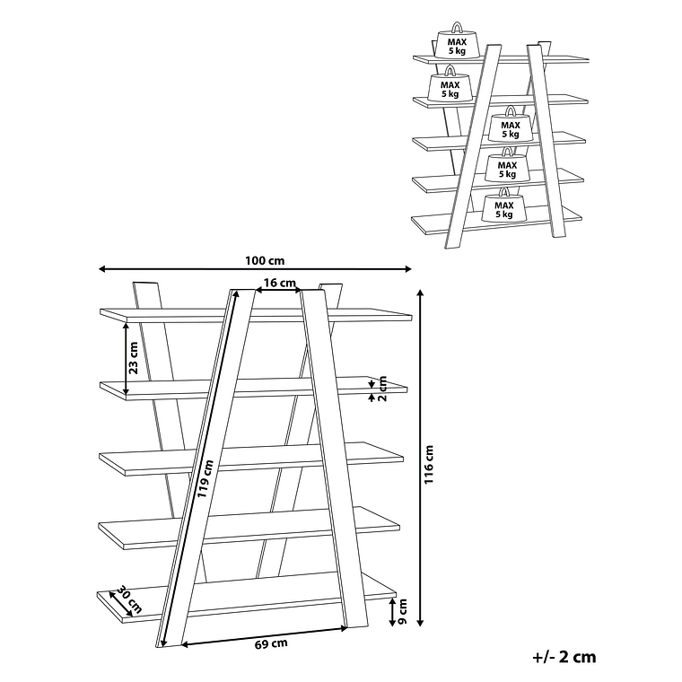 Estante con 5 baldas Madera oscura 116 cm ESCALANTE 9