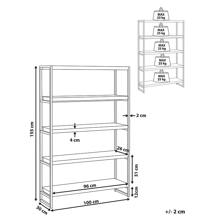 Estante madera oscura/negro 155 cm TIFTON 9