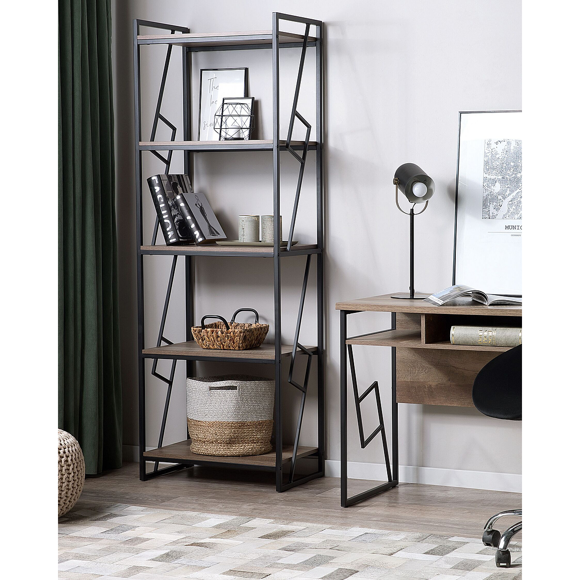 Estante madera oscura/negro 184 cm FORRES 2