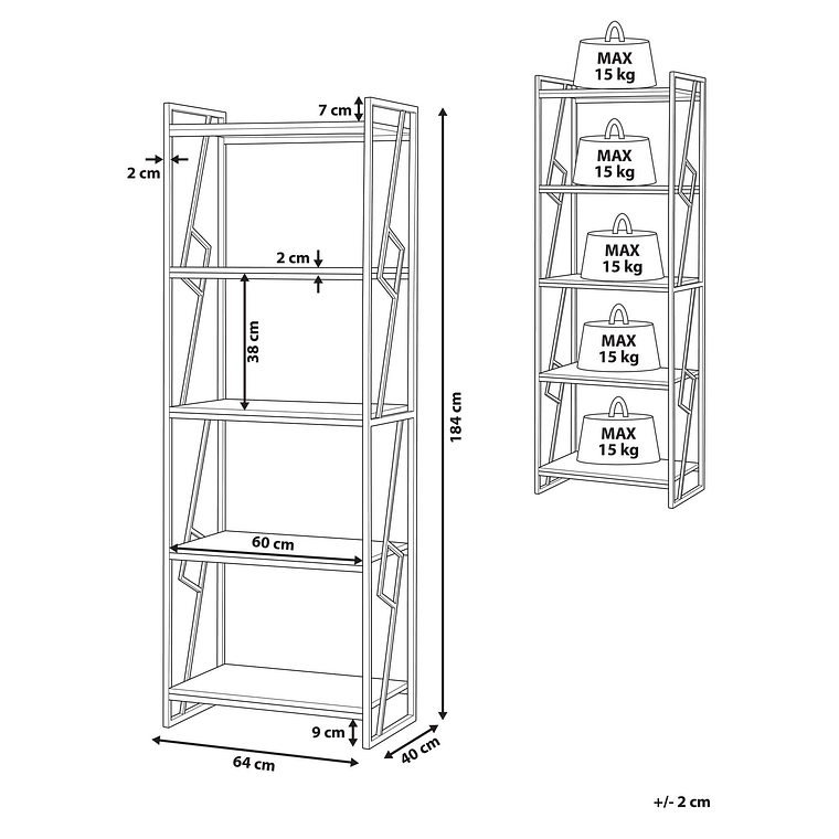 Estante madera oscura/negro 184 cm FORRES 9