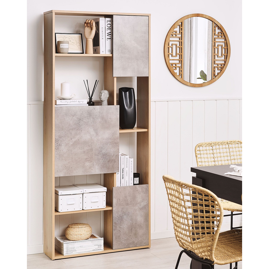 Estante madera clara/gris 175 cm GRADA 2