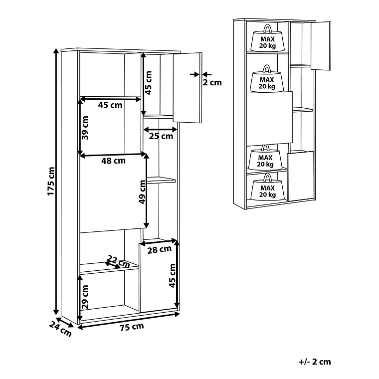 Estante madera clara/gris 175 cm GRADA 9