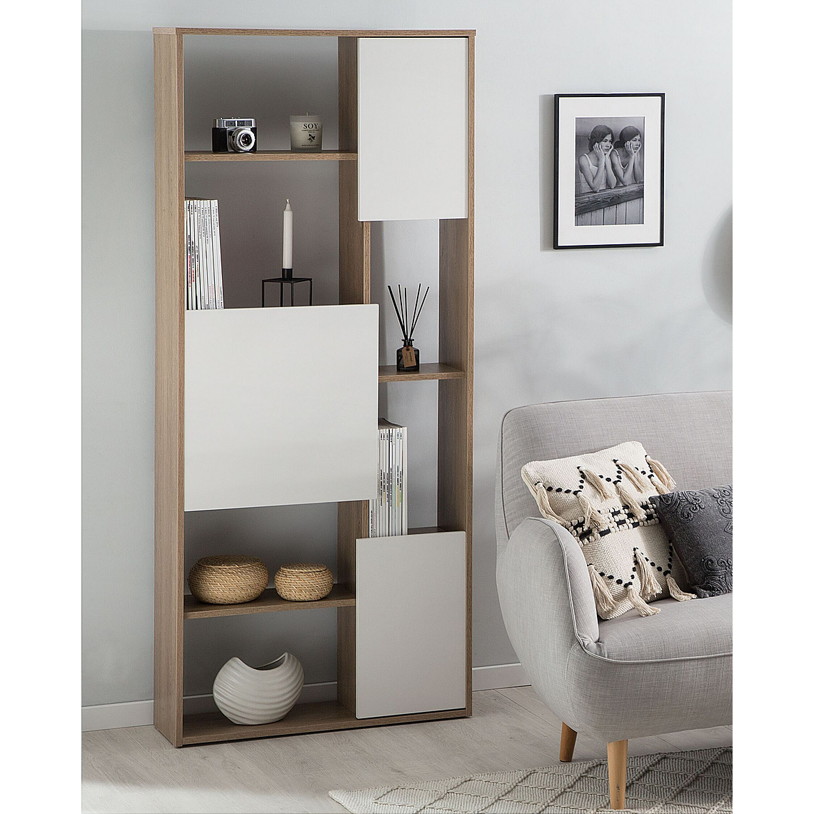 Estante madera oscura/blanco 175 cm GRADA 2