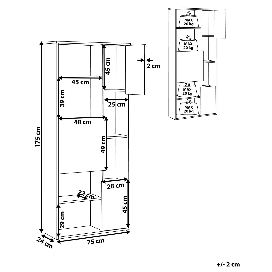 Estante madera oscura/blanco 175 cm GRADA 9