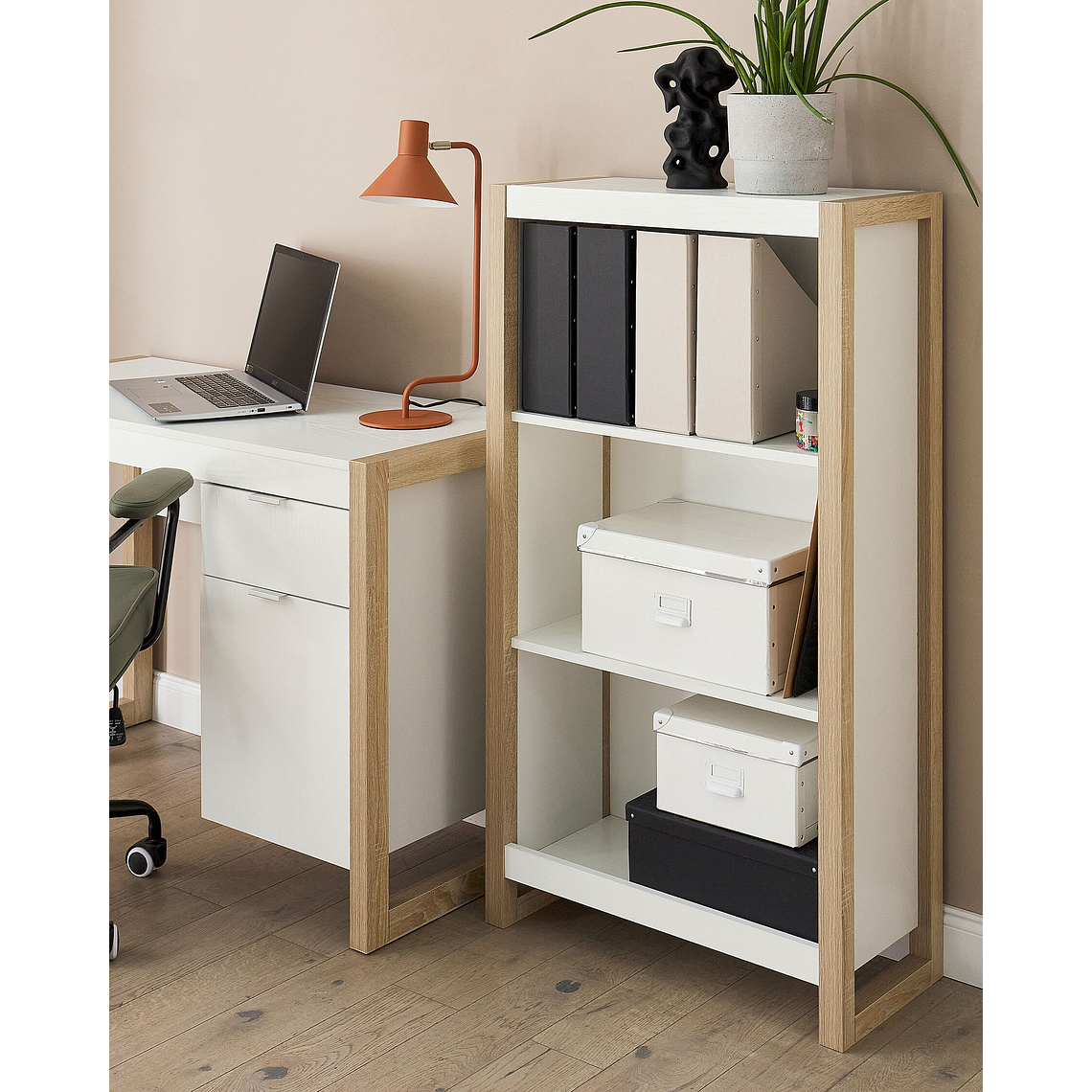 Estante de 3 niveles madera clara y blanco JOHNSON 2