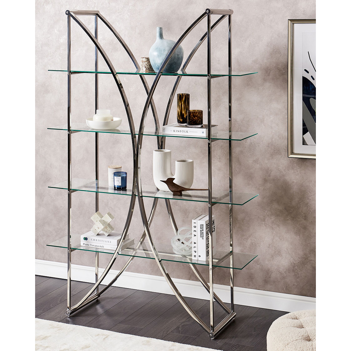 Estante con 4 estantes de metal plateado HOLLOW 2