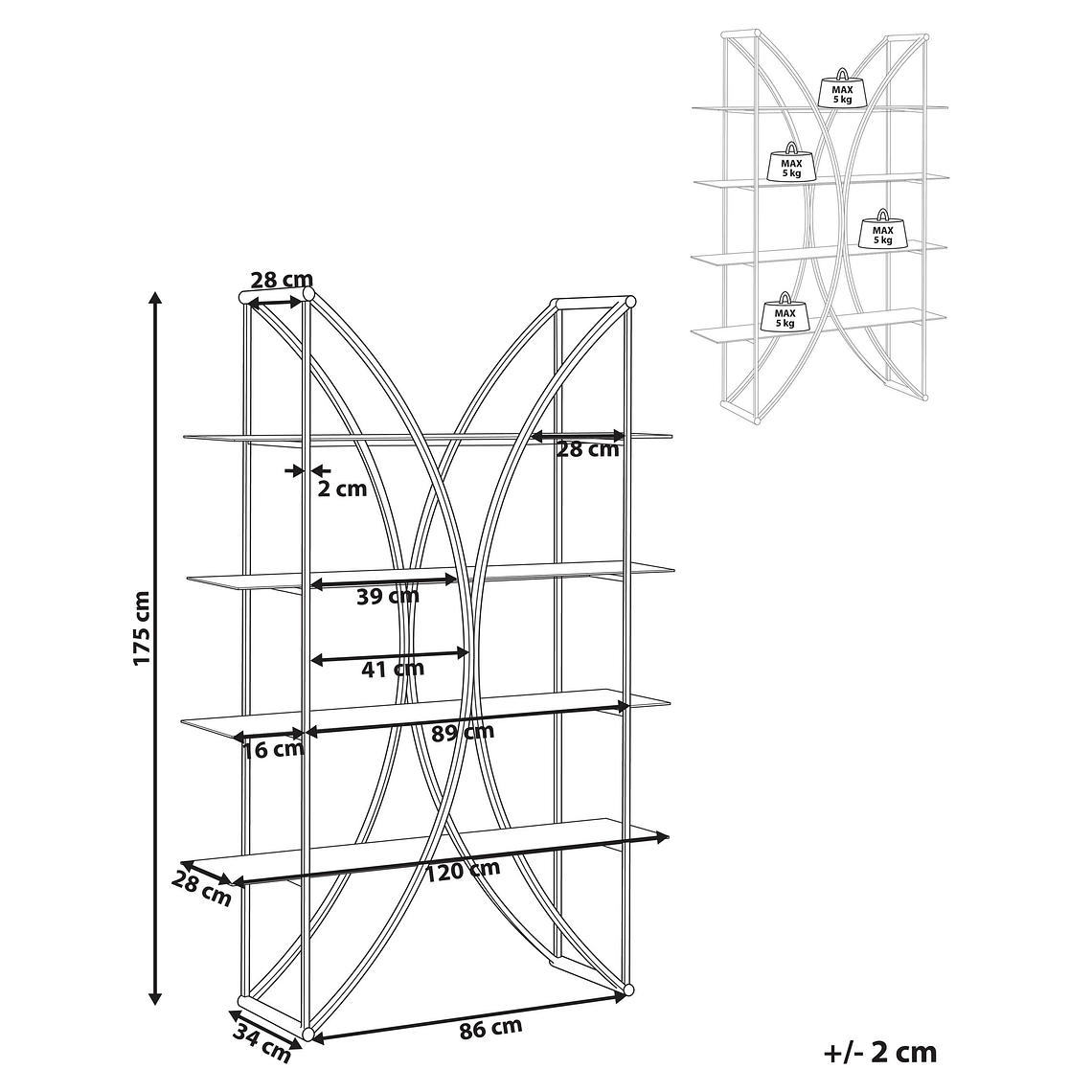 Estante con 4 estantes de metal plateado HOLLOW 7