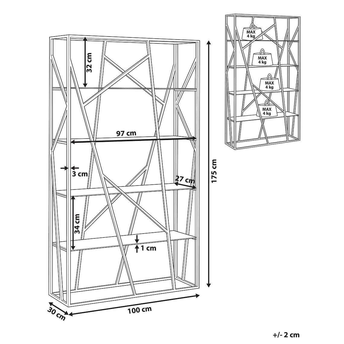 Estante de metal plateado 175 cm HOXIE 9