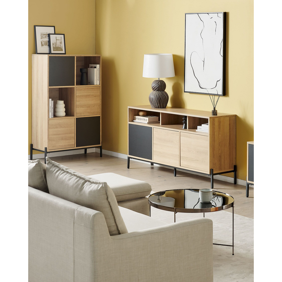 Estante madera clara/gris/negro 135 cm MOINES 3