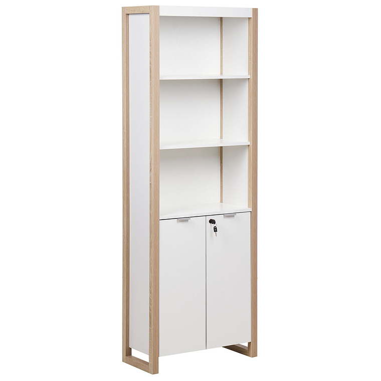 Estante con 2 puertas y 3 estantes madera clara y blanco 184 cm JOHNSON 1