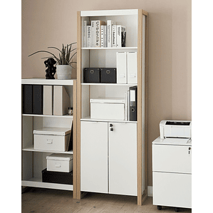 Estante con 2 puertas y 3 estantes madera clara y blanco 184 cm JOHNSON