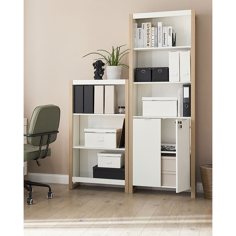 Estante con 2 puertas y 3 estantes madera clara y blanco 184 cm JOHNSON 3