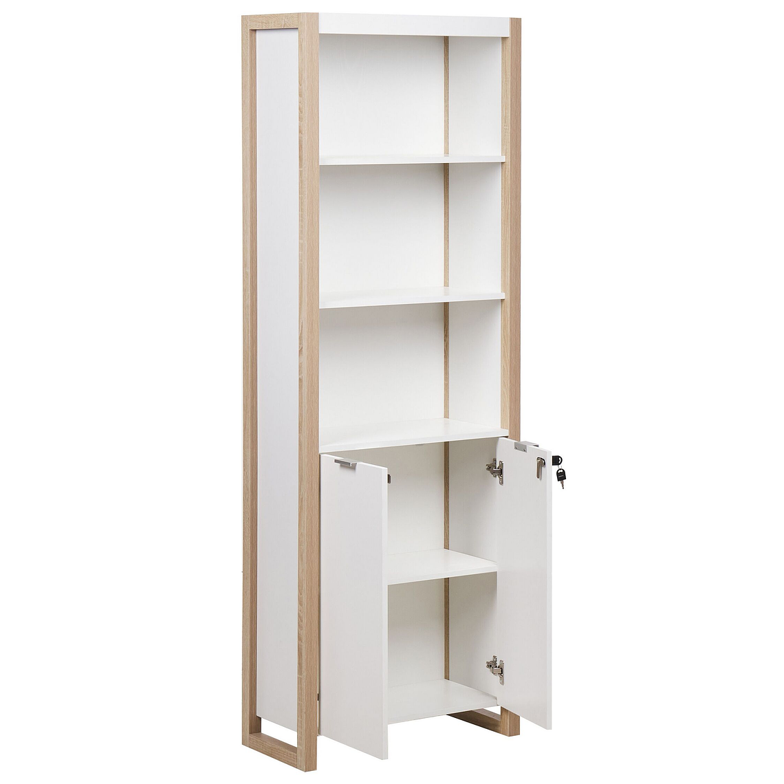 Estante con 2 puertas y 3 estantes madera clara y blanco 184 cm JOHNSON 4