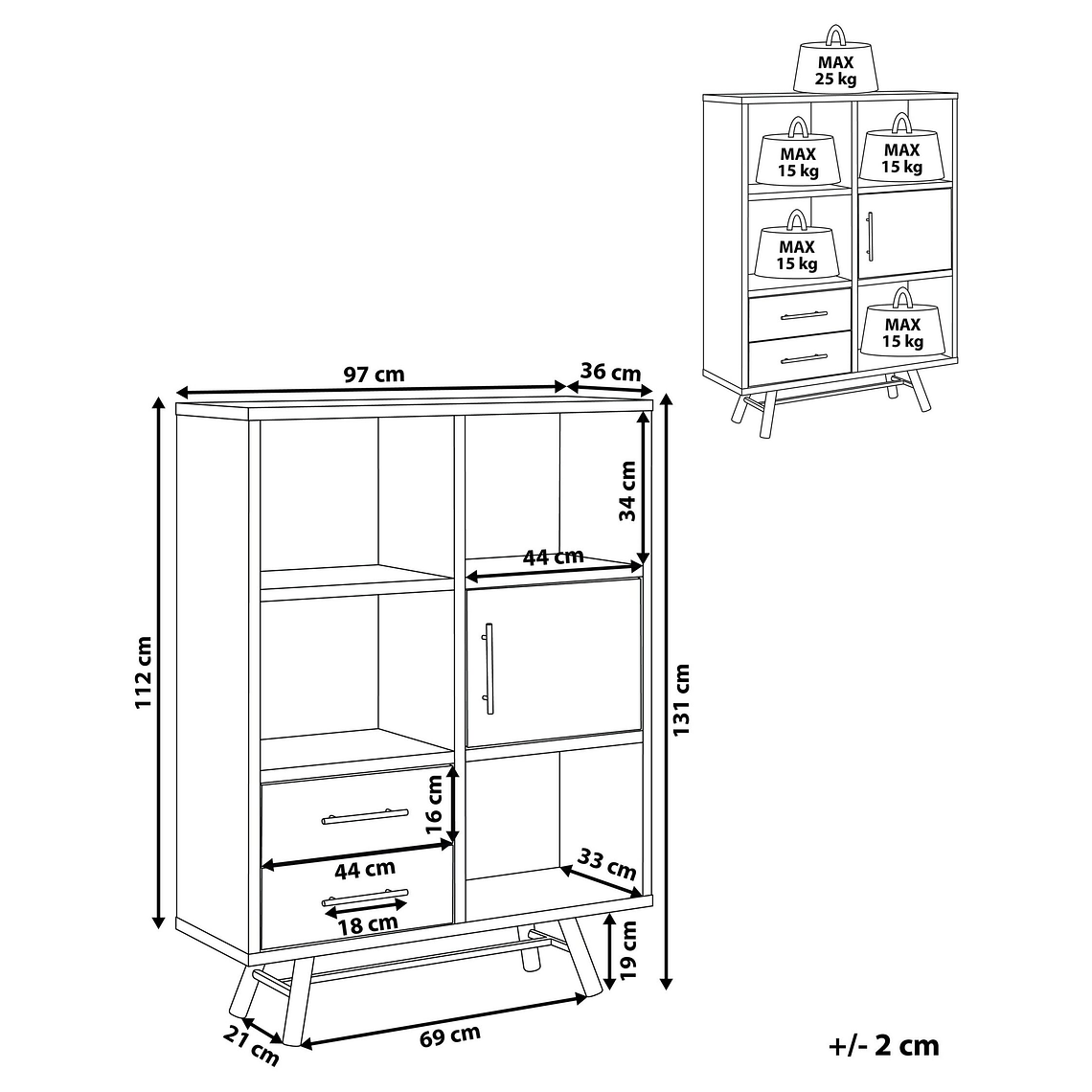 Estante madera clara/negro 131 cm ATLANTA 9