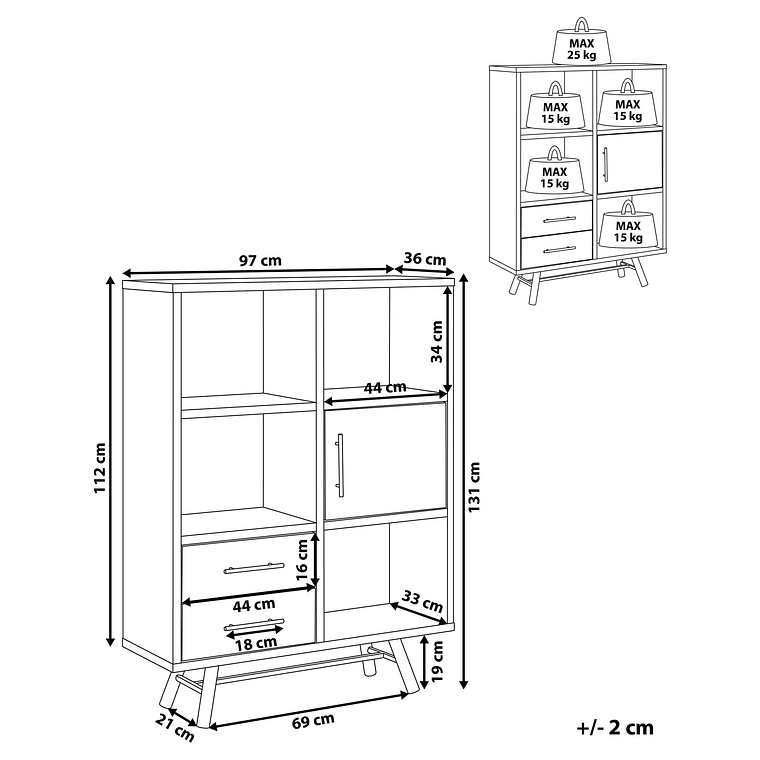 Estante madera clara/negro 131 cm ATLANTA 9
