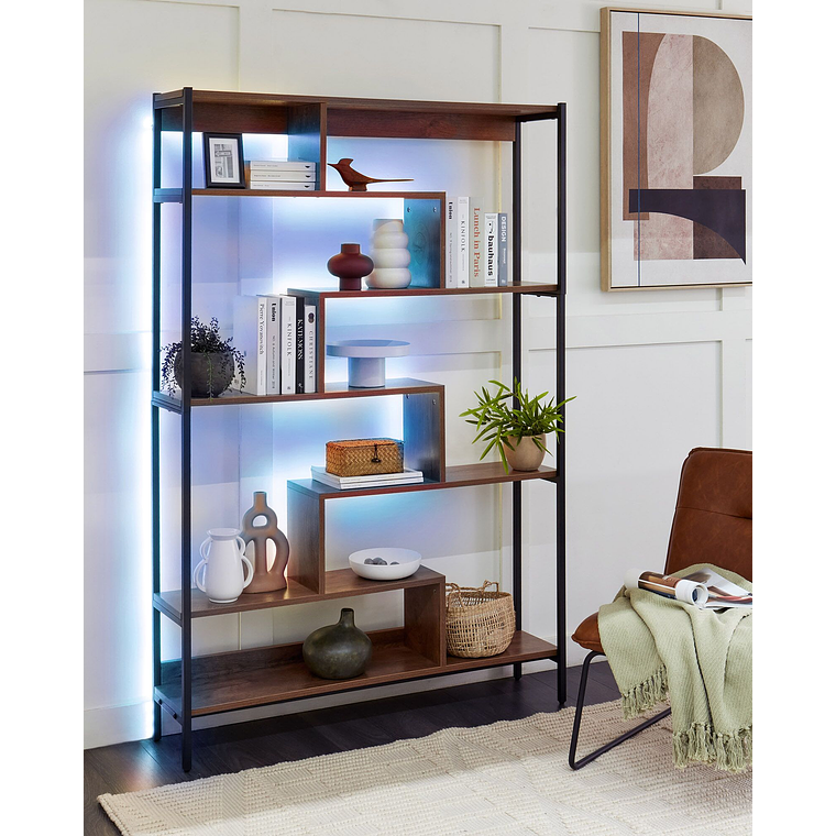 Estante de 6 baldas LED de madera oscura DAVEN 2