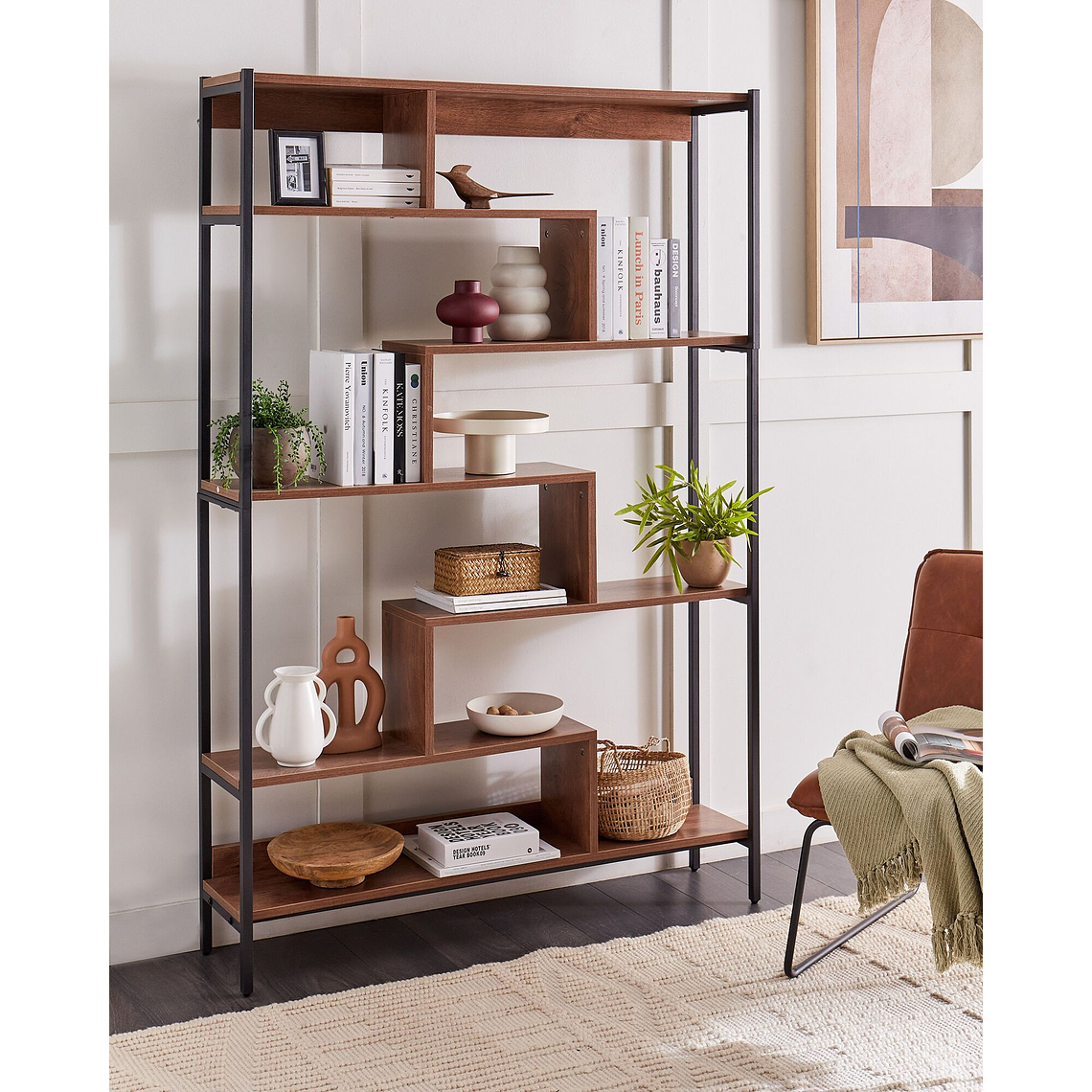 Estante de 6 baldas LED de madera oscura DAVEN 3