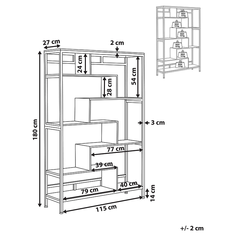 Estante de 6 baldas LED de madera oscura DAVEN 10